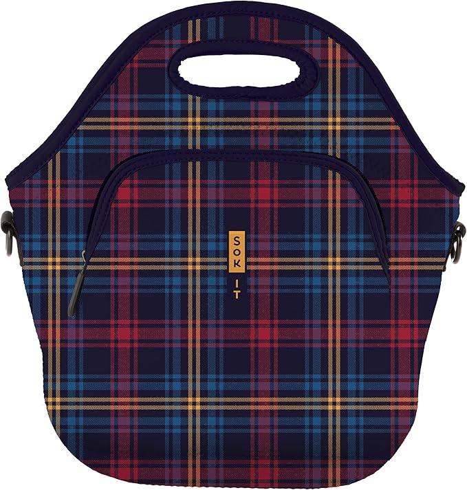 Sok It LunchTote Zippered Bag Insulated Neoprene Caddy (Tartan Royale, X-Large 6.5 Quart Lunch Tote)