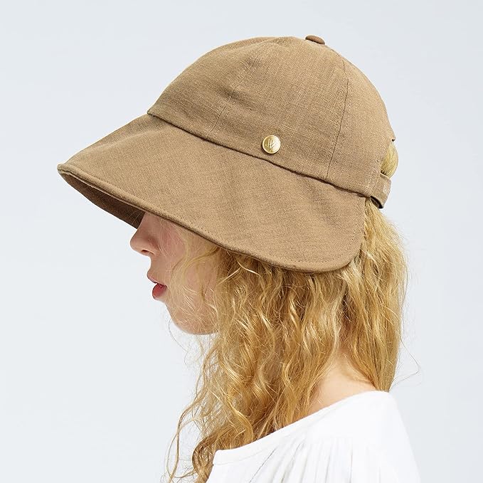 Linen Victorian Bonnet Hat Sun Cap, Foldable Summer Visor | New Katy