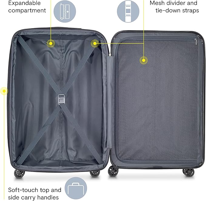 DELSEY PARIS Helium Aero Hardside Expandable Luggage with Spinner Wheels, Peony Pink, Checked-Medium 24 Inch
