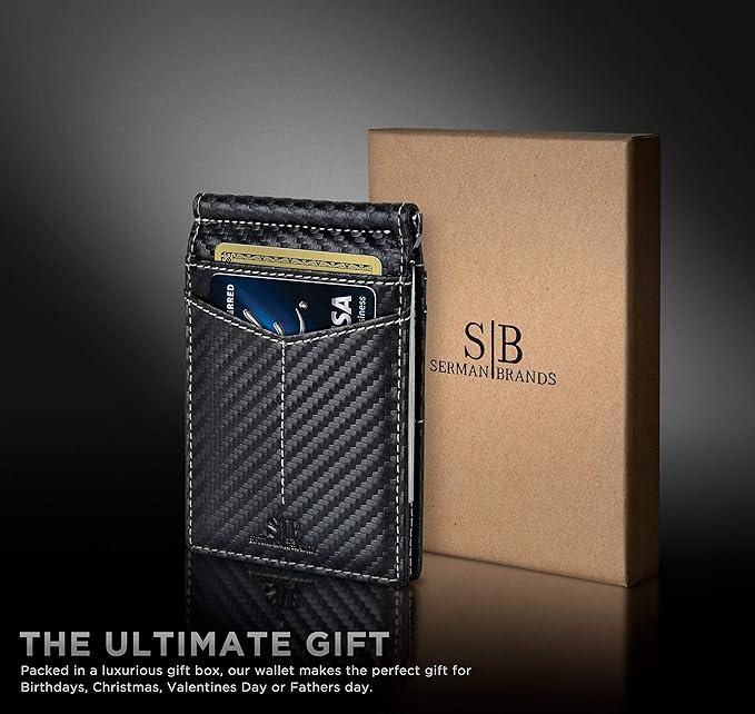 SERMAN BRANDS RFID Blocking Wallet Slim Bifold - Genuine Leather Minimalist Front Pocket Wallets for Men with Money Clip Gift