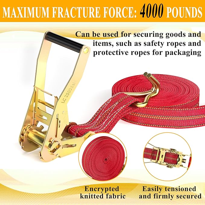 4Pack Heavy Duty Ratchet Straps, 2” 32Ft Ratchet Tie Down Strap, Tie Down Ratcheting with Double J Hook, 4000 LB Break Strength Cargo Straps Ratcheting for Moving Cargo, Lawn Equipment and Motorcycles
