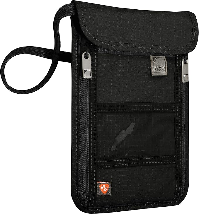 Lewis N. Clark RFID Blocking Stash Neck Wallet, Travel Pouch + Passport Holder for Women & Men, Black, One Size