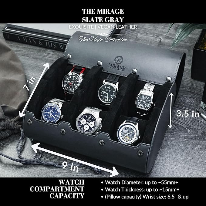 Watch cases for men 6 slot travel case organizer - Slate Grey