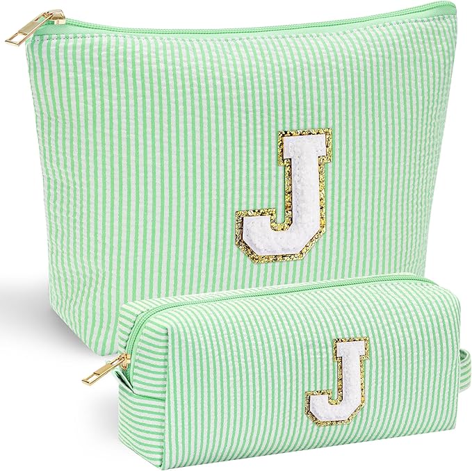 YOOLIFE Cute Makeup Bag for Girls Women - Teenager Girl Gift Ideas | Initial Make Up Bag | Personalized Gifts for Women Friends | Skin Care Bag | Mothers Day Gifts | Tween Girls Trendy Stuff J