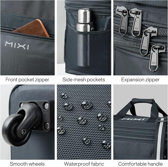 mixi Travel Bag with Wheels Expandable Foldable Luggage Bag Collapsible Rolling Travel Bag Duffel Bag Large Capacity Suitcase for Men Women, Dark Gray