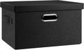 Medium 15" 21 Quart Collapsible Stackable Storage Bins with Lids, 1 Pack Black Foldable Fabric Closet Storage Boxes with Lids, 4 Handles Heavy-duty Linen Cube Baskets for Bedroom