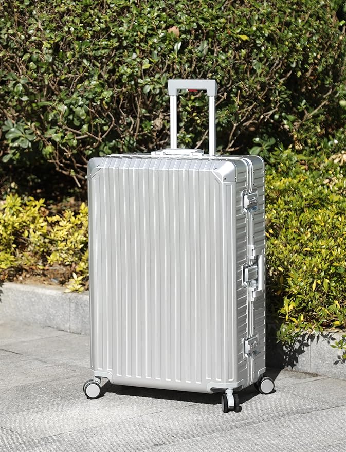 Mvst Luggage Premium All Aluminum Magnesium Carry On 20'' Lightweight Metal,Suitcase with Spinner Wheels Built-in Toiletry Set, Luggage Protector（silvery） (Silver, 29inch)