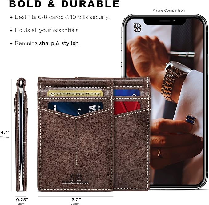 SERMAN BRANDS RFID Blocking Wallet Slim Bifold - Genuine Leather Minimalist Front Pocket Wallets for Men with Money Clip Gift