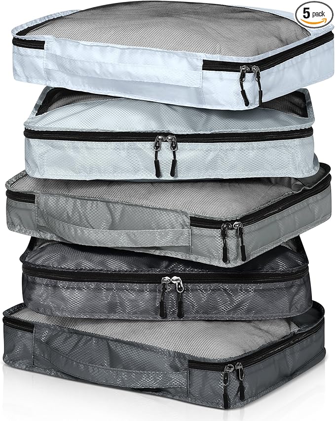 5 Pcs Packing Cubes for Suitcase Large Travel Cubes Carry on Luggage Organizer Bags for Clothes Accessories(M,Gray)