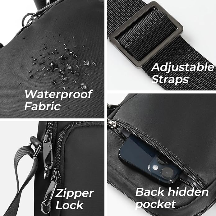 BROADREAM Small Crossbody Bag Men Women, Anti-Theft Crossbody Sling bags - Mini Shoulder Travel Bag for Hiking Sports