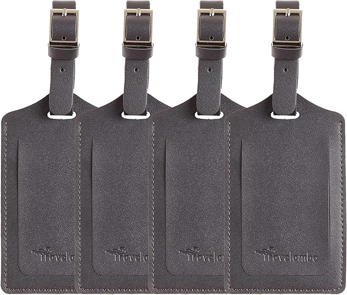 Travelambo Luggage Tags for Suitcases PU Leather Travel Tags Bag Tags Privacy Protection Travel Essentials