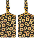 Travelambo Luggage Tags for Suitcases Faux Leather Privacy Protection 2 Pack Bag Tags Travel Accessories Essential, Sunflower