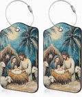 2 Pcs Nativity Scene Luggage Tags for Suitcases PU Leather Baggage Tags Name ID Label with Privacy Cover and Stainless Steel Loop for Men Women Travel Bag Suitcase