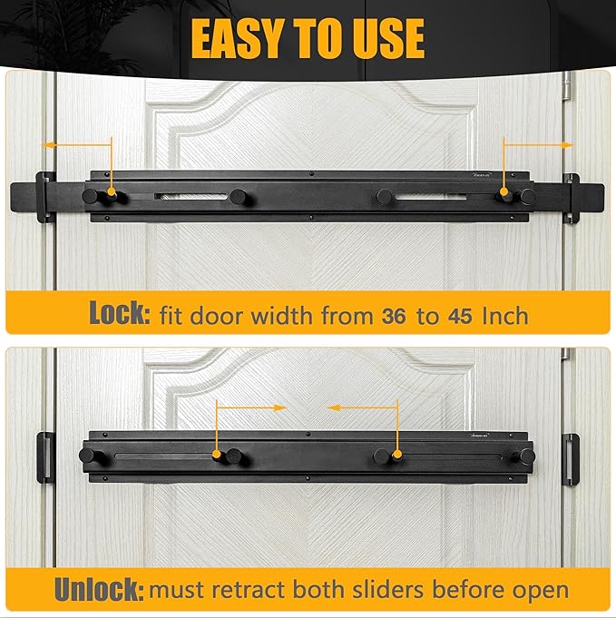 Door Bar Lock - Patented Door Barricade Security Bar - Home Safety Improvement, Door Reinforcement, Childproof, Break-in Prevention - Premium Grade Steel Door Mount for 34''-45'' Wide Doors
