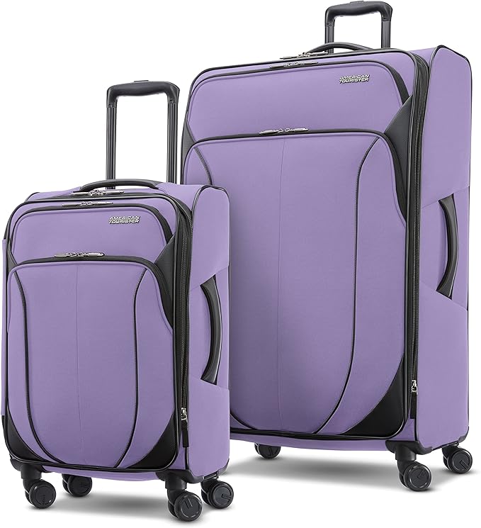 American Tourister 4 KIX 2.0 Softside Expandable Luggage with Spinners, Digital Lavender, 2PC SET (Carry-on/Large)