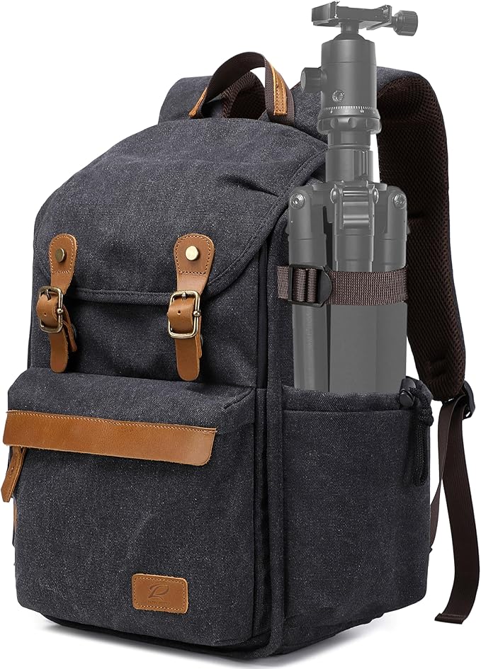 Padwa Lifestyle Black Camera Backpack - Professional DSLR & UAV Camera Bag,Anti Theft Canvas Camera Backpack with Rain Cover,Large Capacity Photography Travel Camera Bag with Multi Compartments