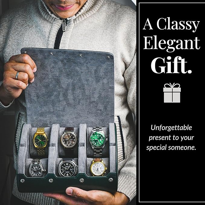6 watch box display case for men - Travel Case - Royal Green