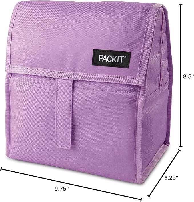 Packit® Freezable Lunch Bag, Lavender, Built with ECOFREEZE® Technology, Foldable, Reusable, Zip and Velcro Closure with Buckle Handle, Designed for Work Lunches and Fresh Lunch On the Go