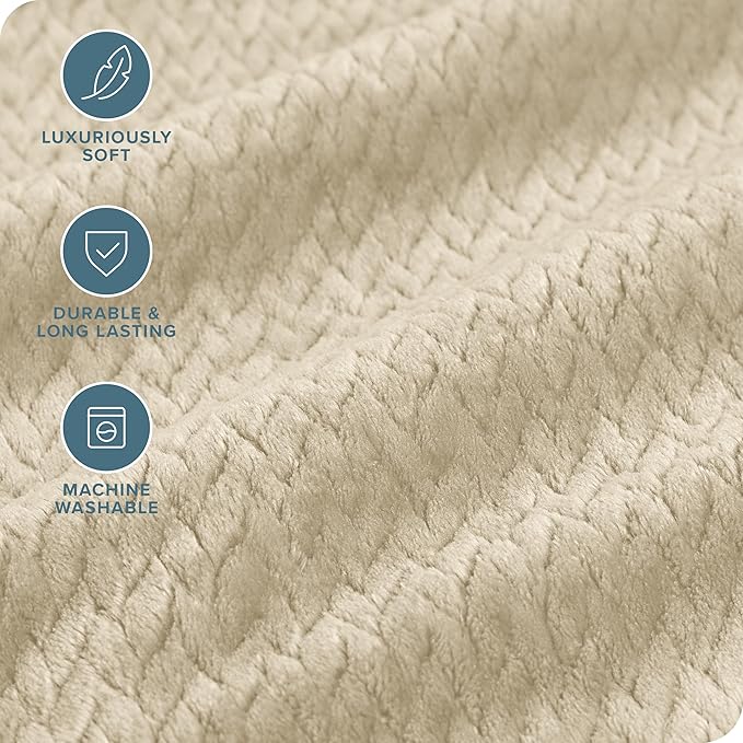 Bare Home Textured Fleece Blanket - Twin/Twin Extra Long - Ultra-Soft Lightweight for Bed, Sofa, and Couch - Luxury Microplush - Cozy Warm Blanket (Twin/Twin XL, Chevron Oyster)