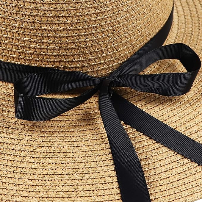 DRESHOW Beach Hats for Women Big Straw Wide Brim Summer Hat Floppy Foldable Roll up Cap Sun Hat UPF 50+