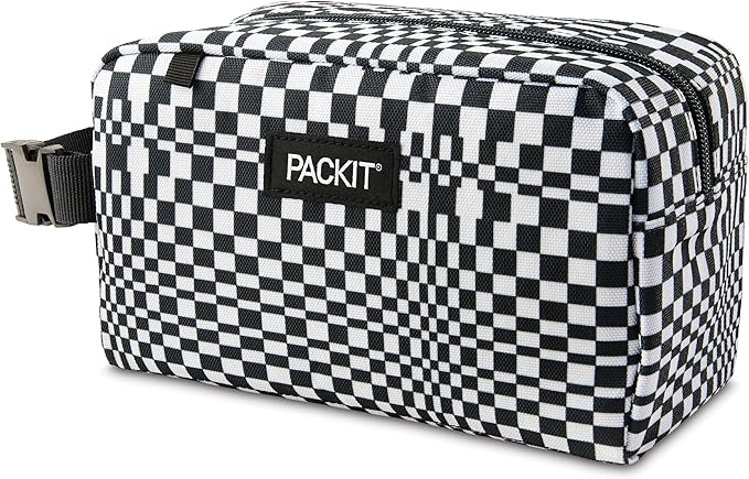 PackIt® Freezable Snack Box, Checked Out, Built with ECOFREEZE Technology, Collapsible, Reusable, Zip Closure with Buckle Handle, Designed For Work Snacks, Fresh Snacks On the Go, Adults, and All Ages