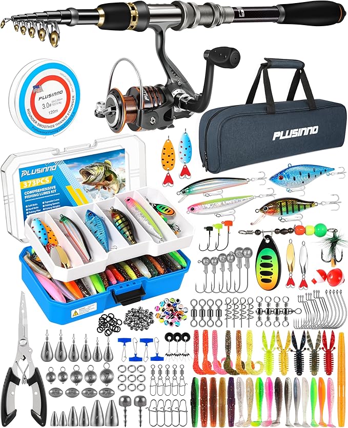PLUSINNO Fishing Rod, Telescopic Fishing Rod and Reel Combo, Collapsible Travel Fishing Pole Rod Starter Kit, Carbon Fiber Fishing Rods and 12 +1 Bearings Stainless Steel, Fishing Gifts for Men Adults