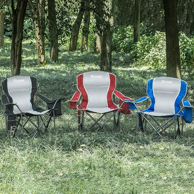 Padded Camping Chairs for Adults, Oversized Folding Outdoor Chairs, Weight Capacity 475lbs, with Cooler Bag, Cup Holder, Storage Pocket Carry Bag - Blue Color
