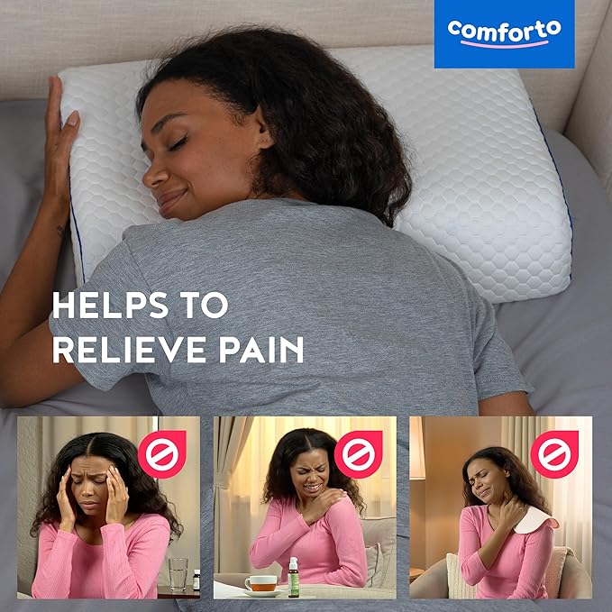 Memory Foam Pillow for Sleeping 23.6x15.7 - Pillow with Cooling Cover - Contour Orthopedic Pillows for Side Sleepers with Cervical Neck Support Curve for Shoulder and Neck Pain Relief