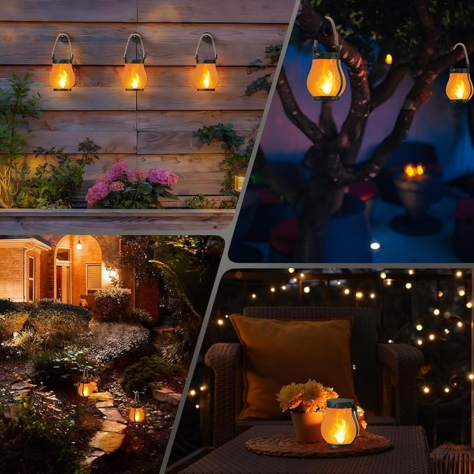 Kaliqo Solar Lantern Outdoor Lights Solar Lantern Waterproof Flickering Flame Hanging Lanterns for Patio Yard Garden Decor (2 Pcs)