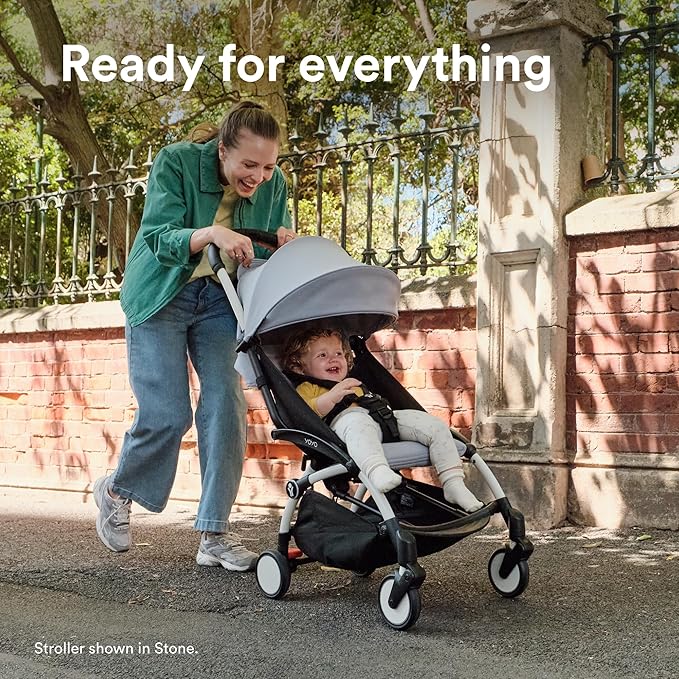 Stokke YOYO3 Stroller from 6 Months - Includes White Frame/Black Seat Cushion + Canopy - Folds in & Out in a Flash - Light & Compact - Carry-On Compatible