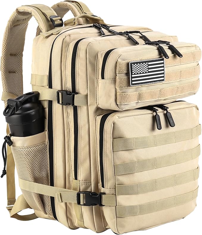 LHI Military Tactical Backpack for Men and Women 45L Army 3 Days Assault Pack Bag Large Rucksack with Molle System - Cream