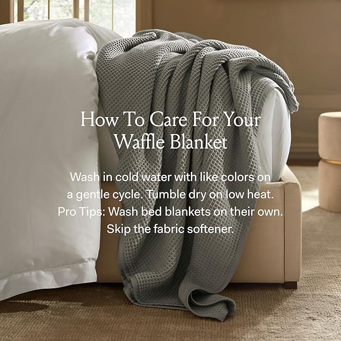 BOLL & BRANCH Waffle Bed Blanket - Full/Queen, Pewter - Luxury 100% Organic Cotton - Soft, Lightweight and Breathable - Textured Waffle Weave Design