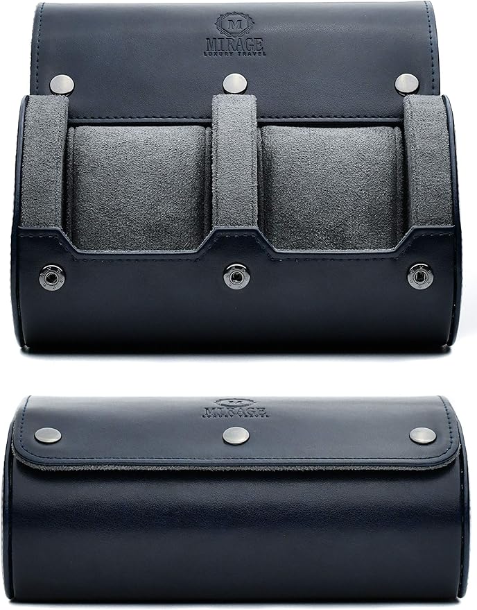 2 Watch Travel Case for Men – Watch Roll - Midnight Blue Vegan Leather