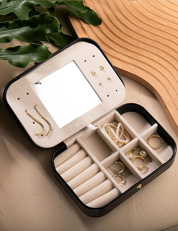 S.Leaf Travel Jewelry Organizer Travel Jewelry Boxes for Women Small Jewelry Travel Case Box Portable Travel Jewelry Case Travel Case Mini Jewelry (14_Crocodile_Black_Big)