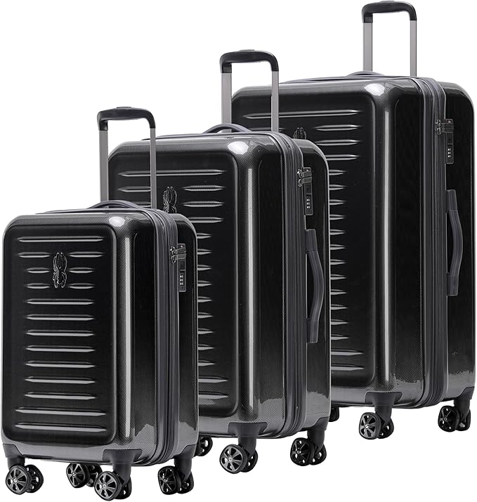 Spyder Rails 3 Piece Luggage Set with 360° Spinner Wheels, TSA Approved Lock, (20 Inch Carry On, 25 Inch Medium, 29 Inch Large), Black