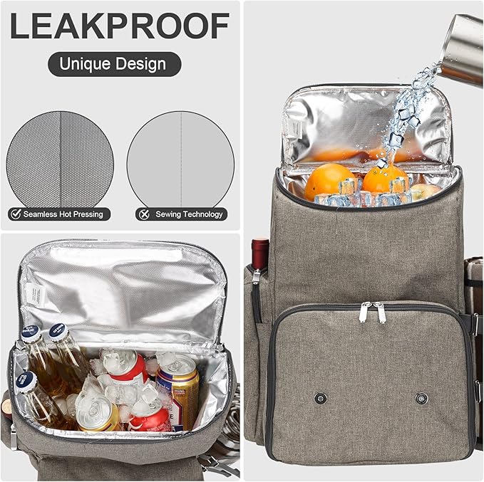 Picnic Backpack for 2 Person with Large Insulated Cooler Bag, Picnic Basket Set with Wine Pouch, Waterproof Picnic Blanket & Cutlery Set. Perfect for Beach, Camping,Wedding Gift for Couple.Beige
