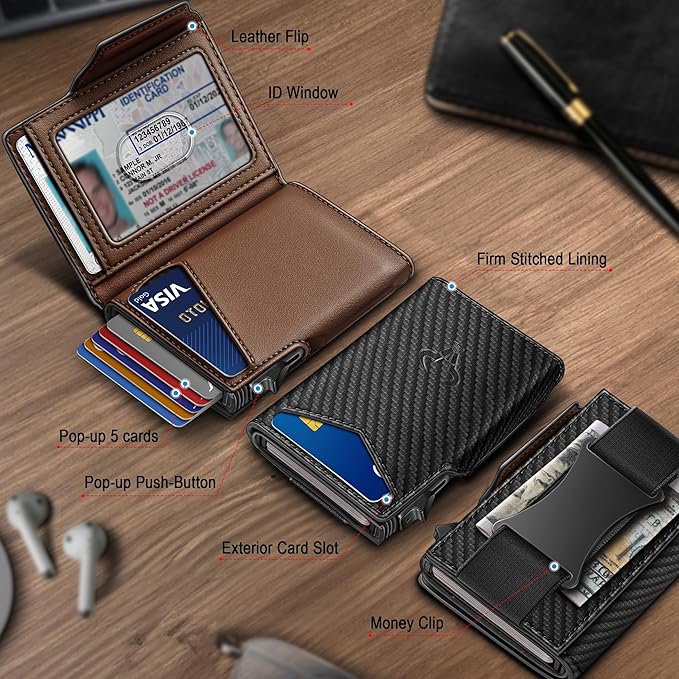 BULLIANT Men Wallet Gift Boxed,Slim Front Pocket Wallet Money Clip Card Holder 3.8"x2.7",Pop-up Access