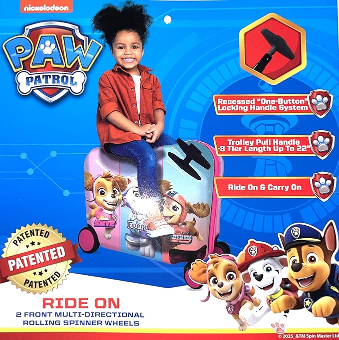 Fast Forward Ride-On 18" Suitcase For Kids/Tow-Along Toddler Carry-On Luggage With Wheels (Paw Patrol-Girls)