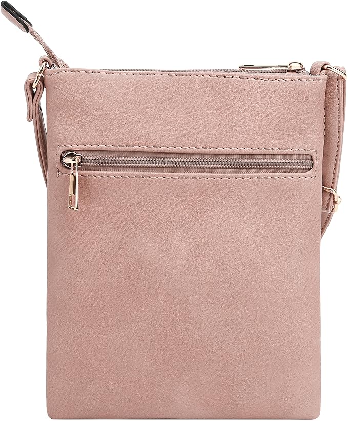 DELUXITY | Crossbody Purse Bag | Functional Multi Pocket Double Zipper Purse | Adjustable Strap | Medium Size Purse | Blush