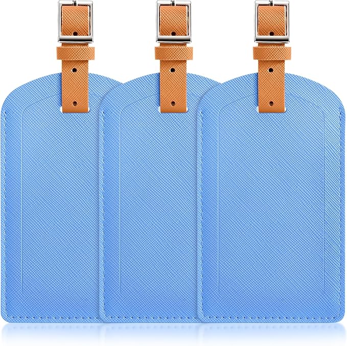 3 Pack Luggage Tags for Suitcases, TSA Approved Bag Tags, Baggage Tags with Privacy Protection, Travel Essentials Luggage Accessories, Blue & Brown