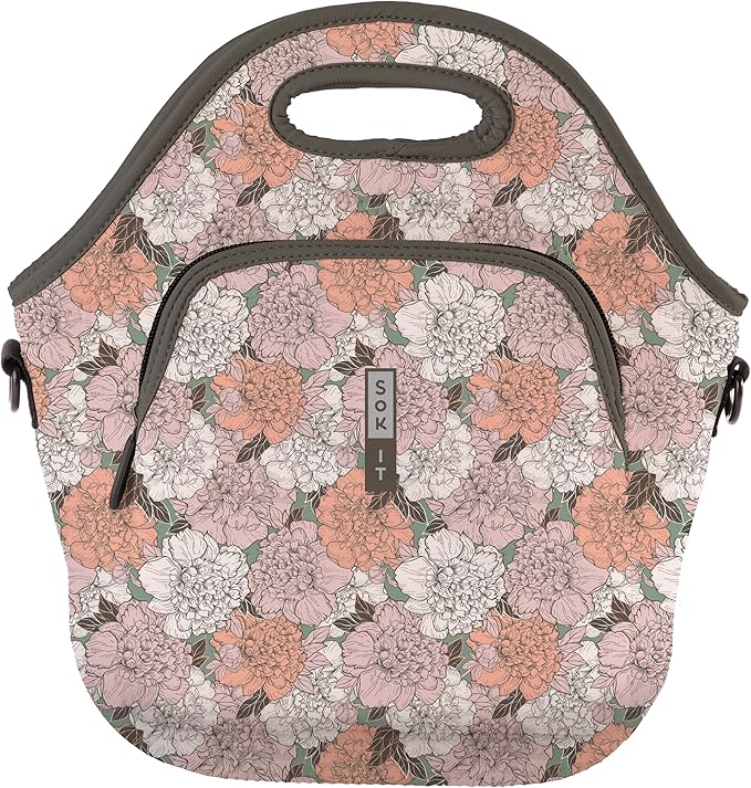 Sok It LunchTote Zippered Bag Insulated Neoprene Caddy (Carnations, X-Large 6.5 Quart Lunch Tote)