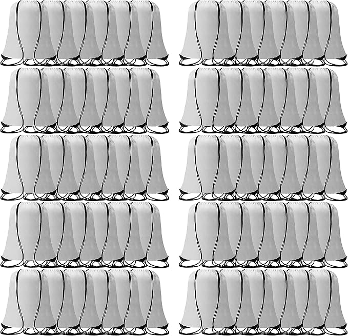 60 Pieces Drawstring Backpack Bags Sports Sackpack Bulk Cinch Gym Bag For Women Men Outdoor Sports Backpack（White）