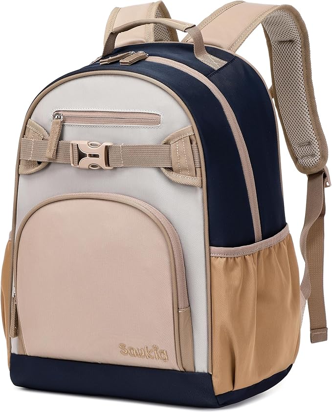 Lightweight Kids Backpack for School Kindergarten Elementary Backpacks for Boys Ages 6-8-10 (Brown Gray)
