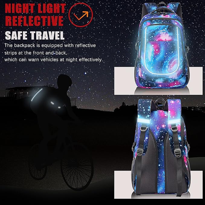 ProEtrade Galaxy Backpack Bookbag for College Sturdy Travel Business Hiking Fit Laptop Up to 15.6 Inch Multi Compartment Gifts for Men Women Night Light Reflective (Galaxy)