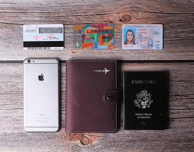 Genuine Leather Passport Case, RFID Passport Cover with Credit Card Holder for Women and Men Family ID Travel
