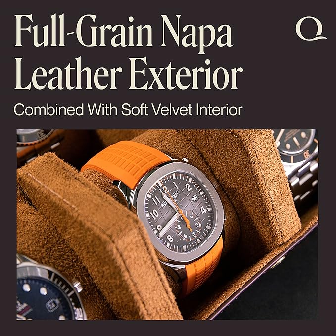 Napa Leather Watch Case for Men - Watch Roll Storage Organizer & Watch Display - Six Slot Luxury Watch Box for Home or Travel - Mens 6 Watch Holder Case (Brown Tan)