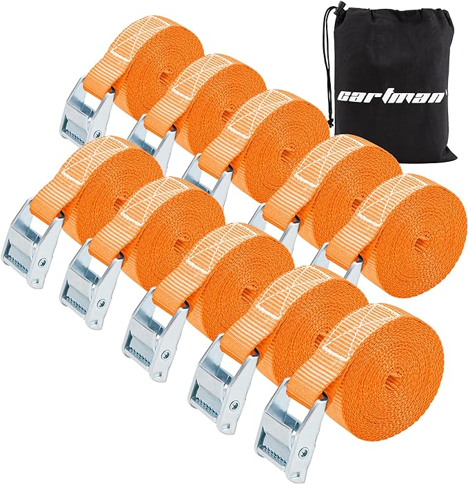 Cartman 1" x 12'Lashing Straps Cargo Tie-Down Strap Up to 600lbs, 10pk in Carry Bag, Orange