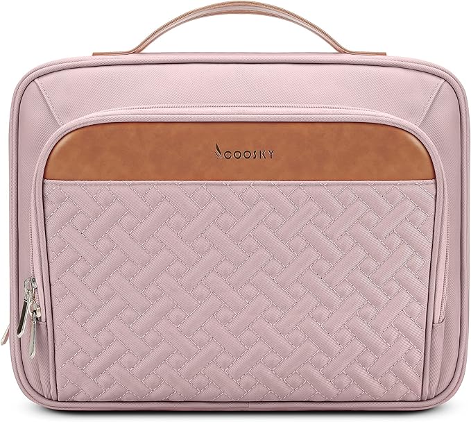 Travel Hanging Toiletry Bag for Women and Men, with 8 Leak Proofing Silicone Bottle Covers, Waterproof Makeup Accessories, Cosmetic Essentials, Cruise Ship Toiletries Bag with Jewelry Organizer, Pink