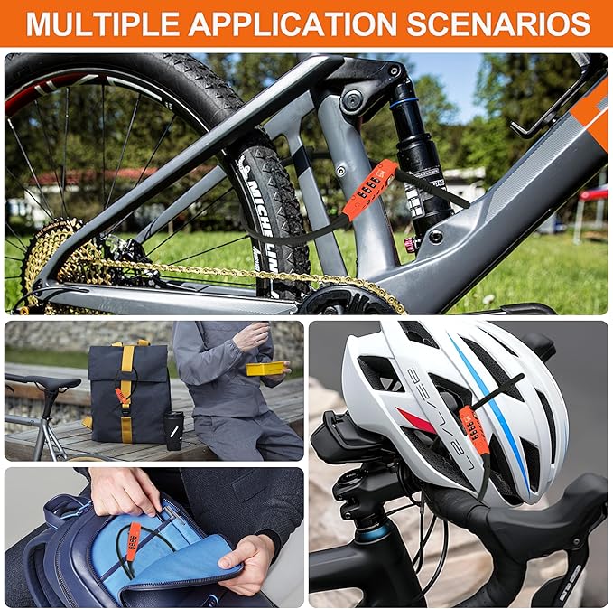 OKG 4-Digit Combination Zip Tie Lock - Anti-Scratch Stainless Steel Cable Bike Lock with Resettable Code, Secure Helmets, Skis, Prams, Luggage, Cabinet, French Doors, and More (Orange)