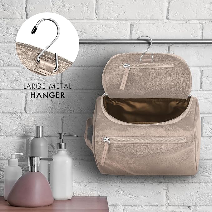 ELIZO Premium REAL Leather Toiletry Bag for Men Dopp Kitt Hanging Mens Toiletry Large TSA Toiletries Bag Shaving Grooming Bag Organizer Cream